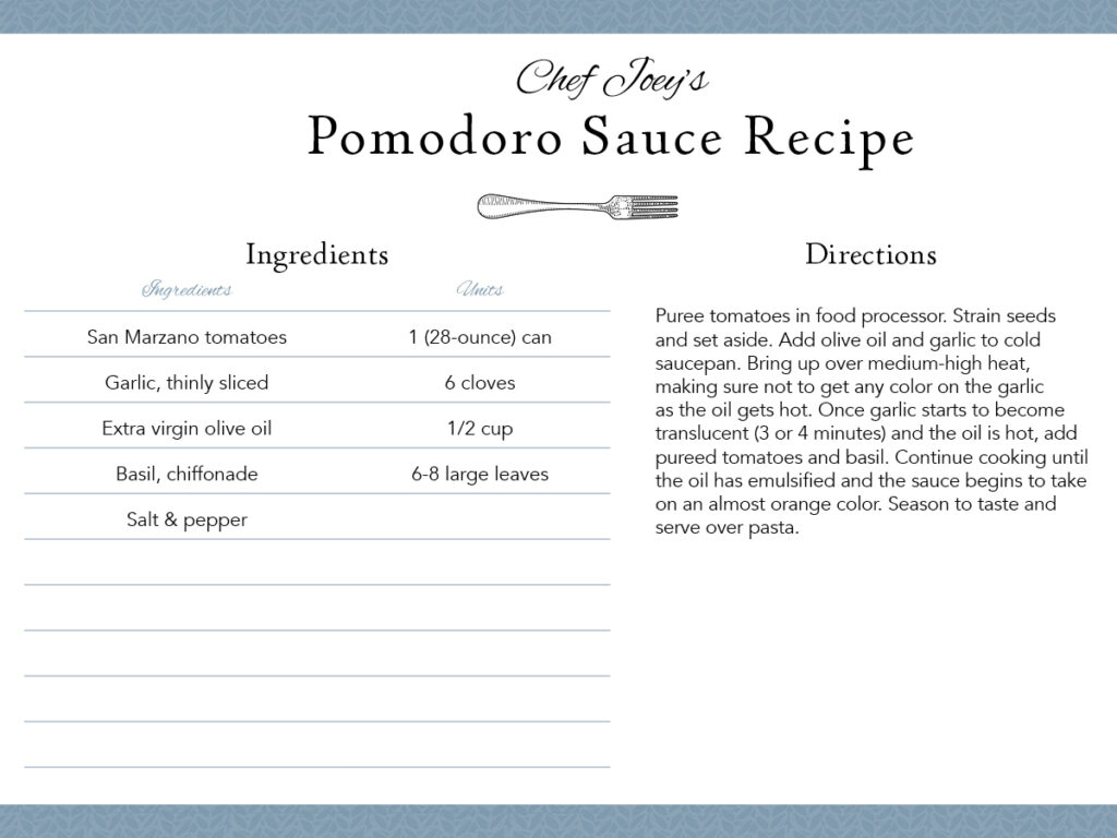 joey fazio pomodoro sauce